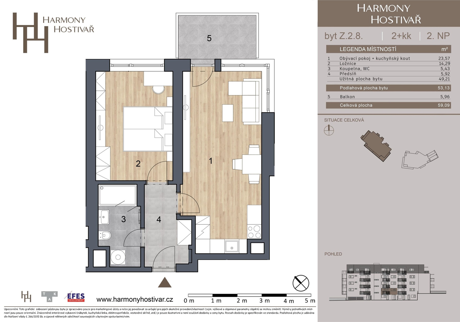 Prodej bytu 2+kk v projektu Harmony Hostivař, 53 m², Praha - Hostivař — fotografie 4
