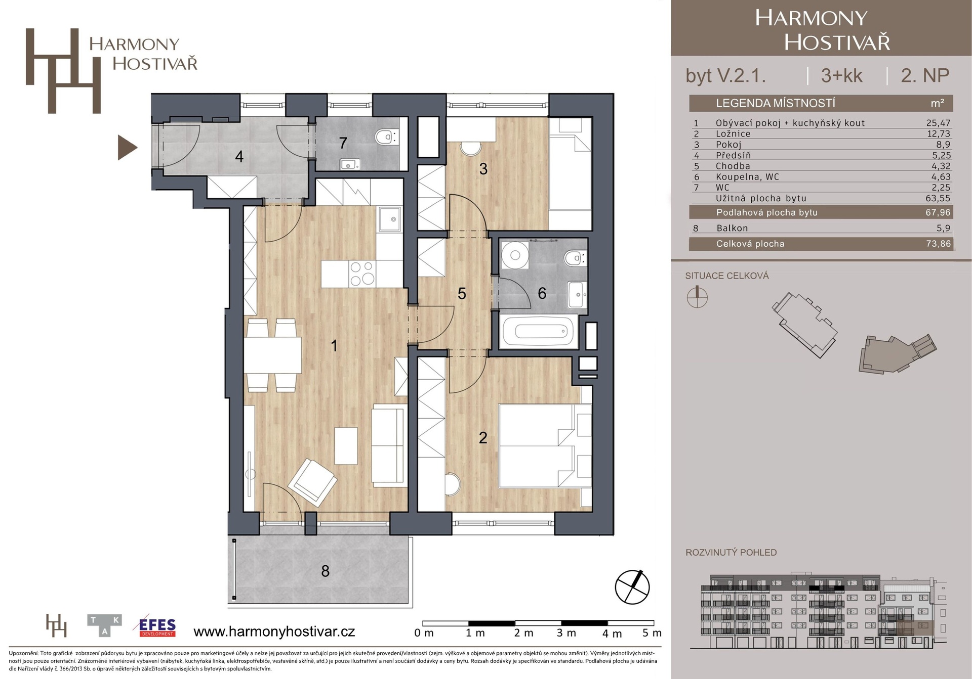 Prodej bytu 3+kk v projektu Harmony Hostivař, 67 m², Praha - Hostivař — fotografie 4