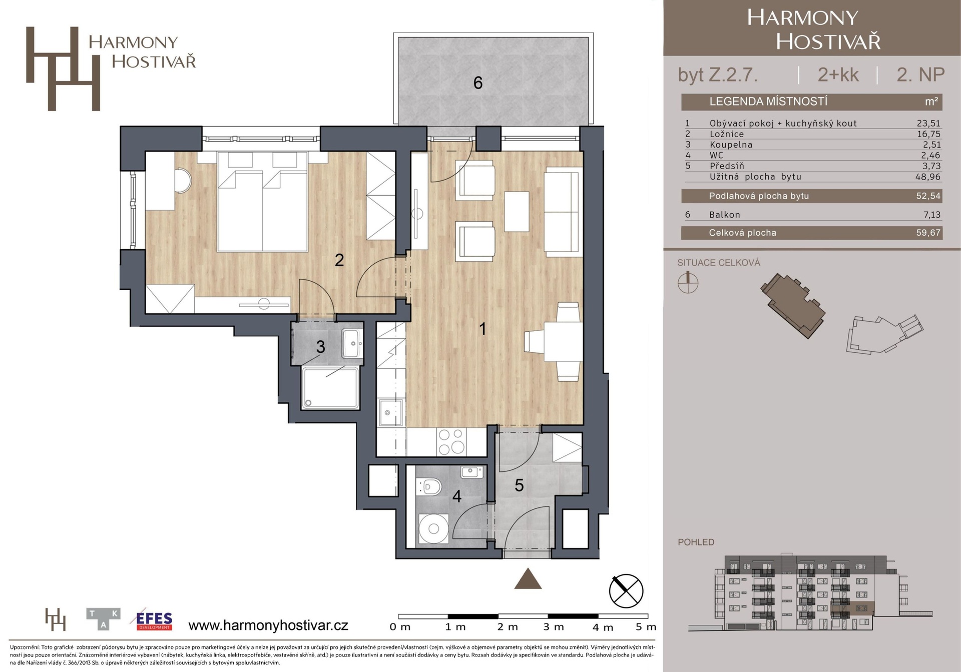 Prodej bytu 2+kk v projektu Harmony Hostivař, 52 m², Praha - Hostivař — fotografie 4