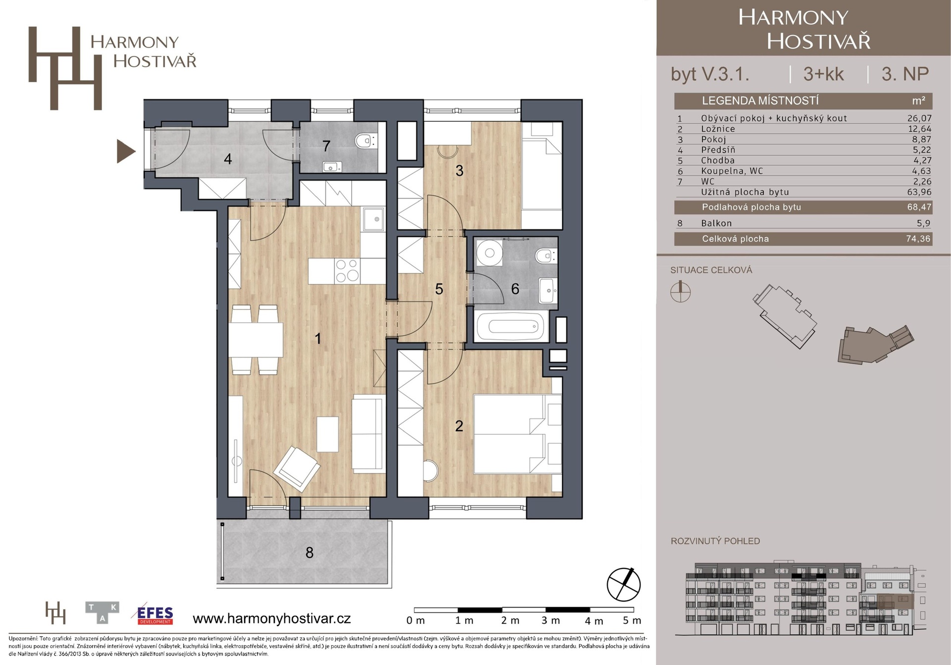 Prodej bytu 3+kk v projektu Harmony Hostivař, 68 m², Praha - Hostivař — fotografie 4
