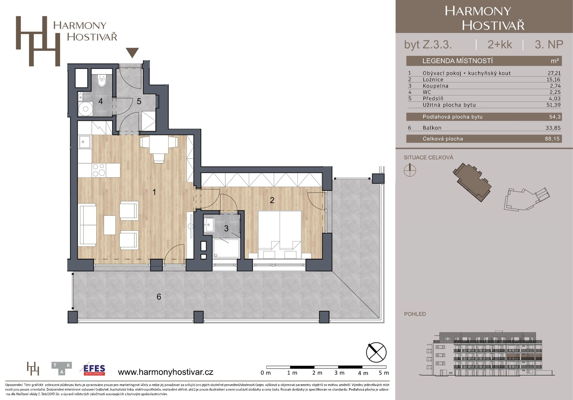 Prodej bytu 2+kk v projektu Harmony Hostivař, 54 m², Praha - Hostivař — fotografie 4