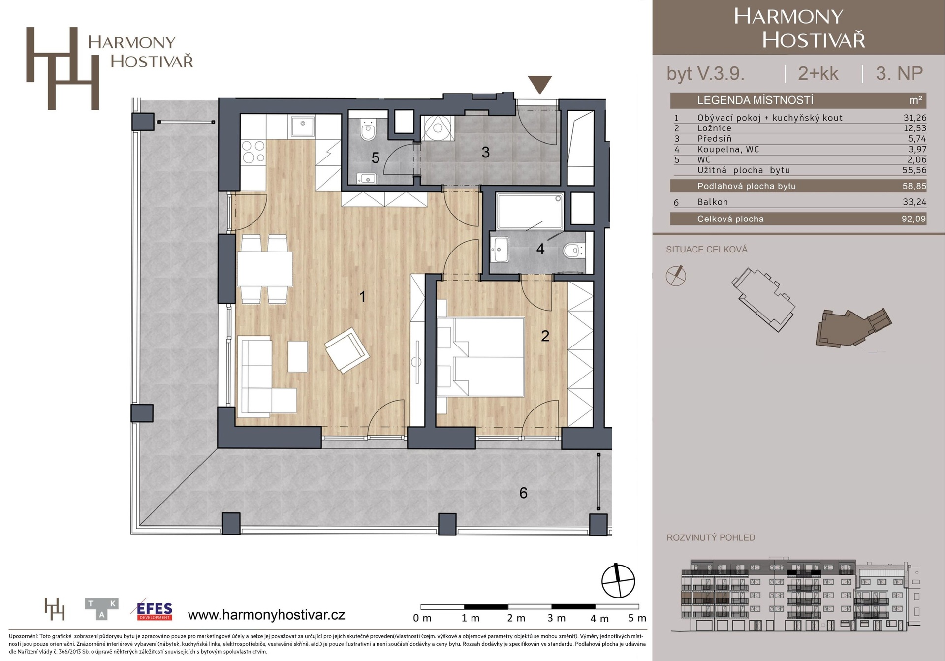 Prodej bytu 2+kk v projektu Harmony Hostivař, 58 m², Praha - Hostivař — fotografie 4
