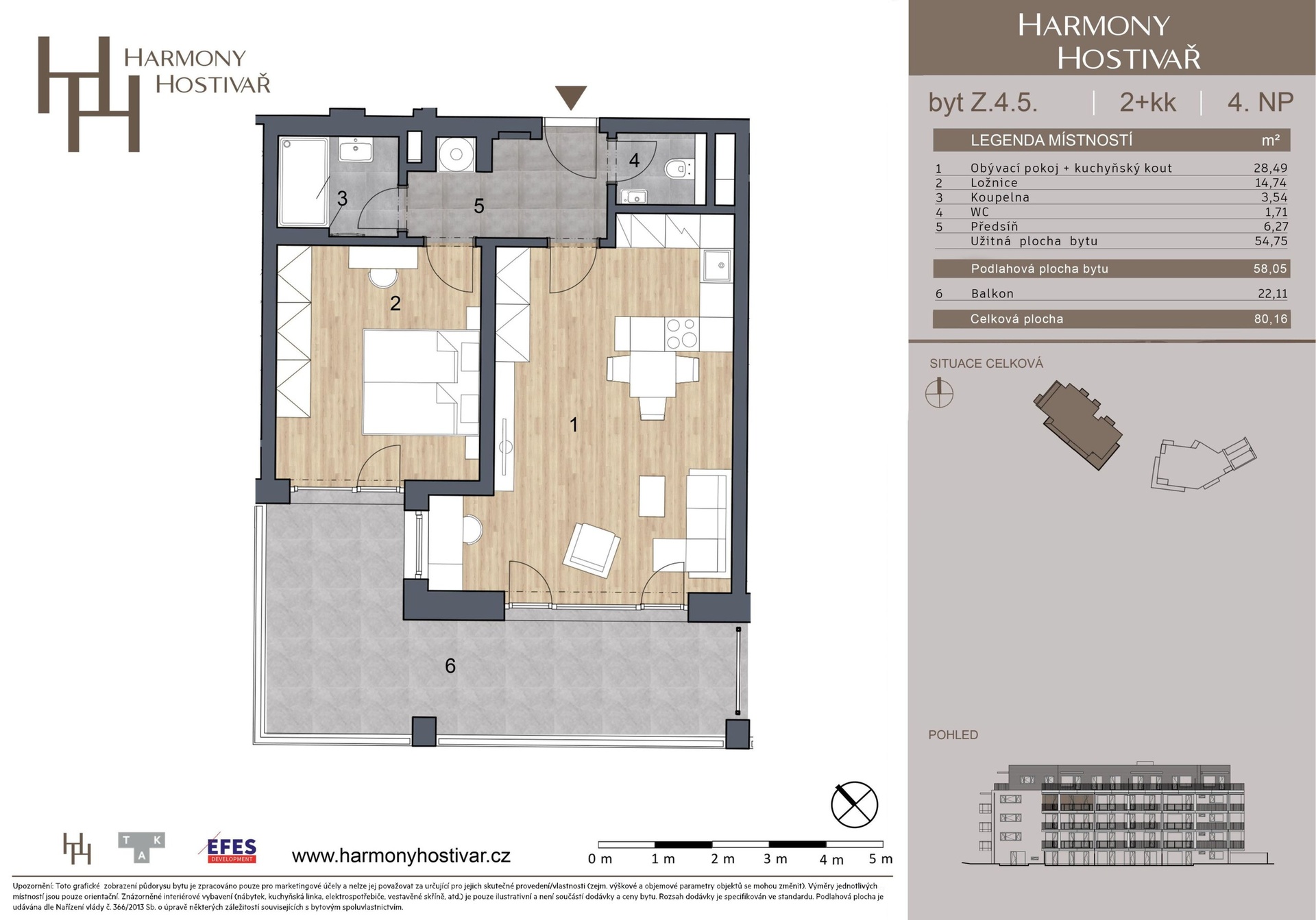 Prodej bytu 2+kk v projektu Harmony Hostivař, 54 m², Praha - Hostivař — fotografie 4